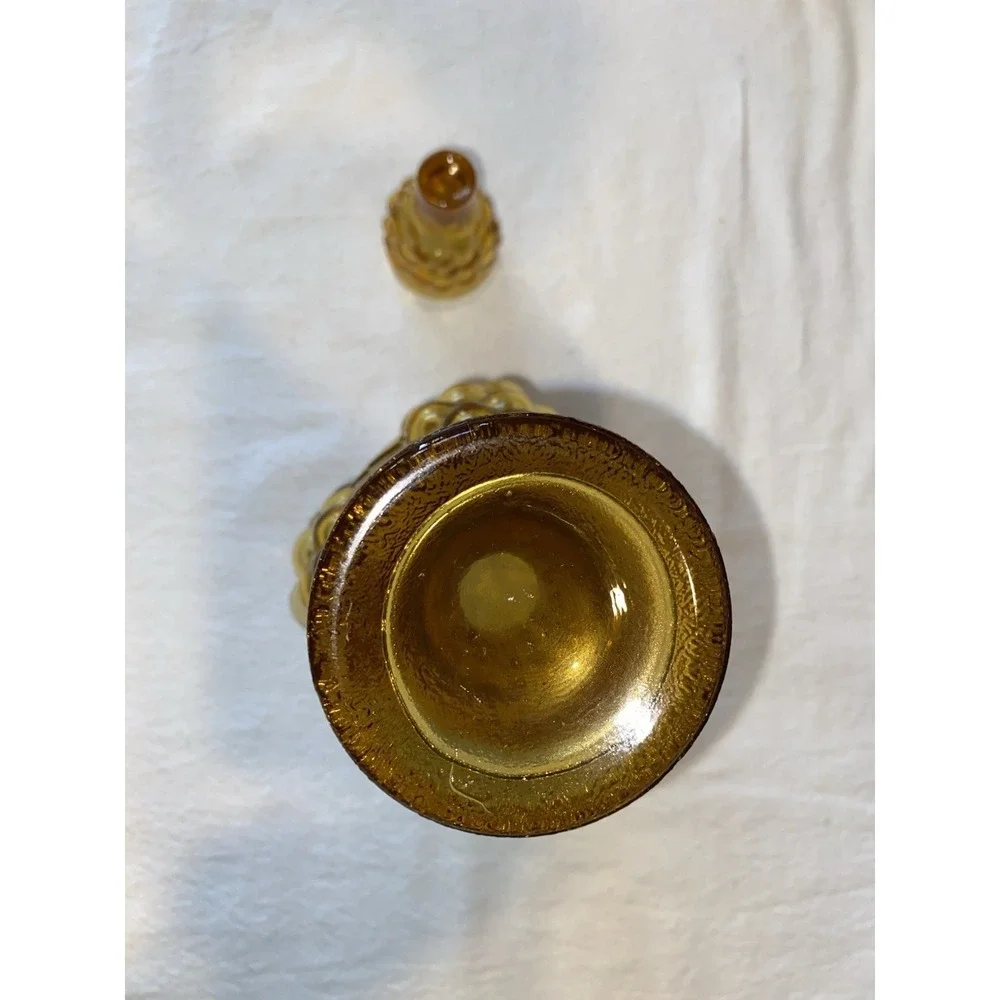 Vintage Amber Glass Decanter with matching stopper in‎ grape pattern
